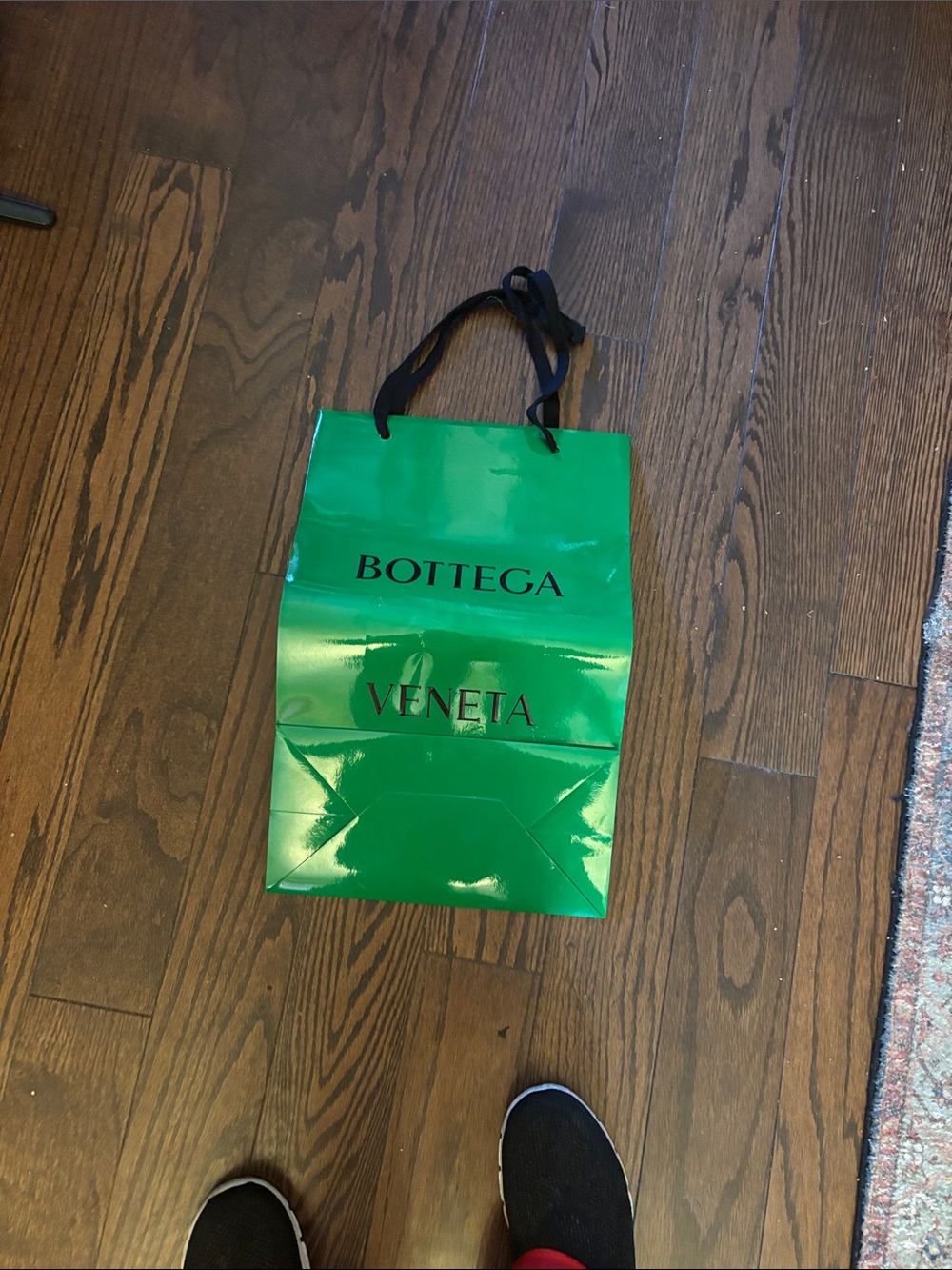 Bottega Veneta Glossy Green Shopping Bag with Black Ribbon Handles